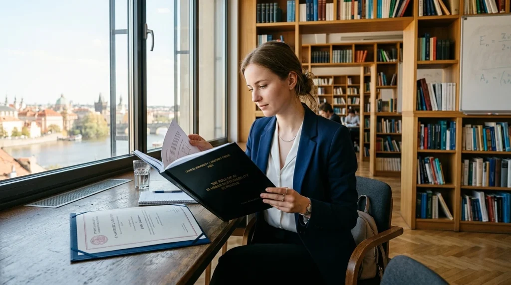 Absolventka magisterského studia s diplomem a diplomovou prací v univerzitní knihovně