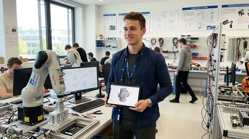 Student inženýrství v moderní laboratoři
