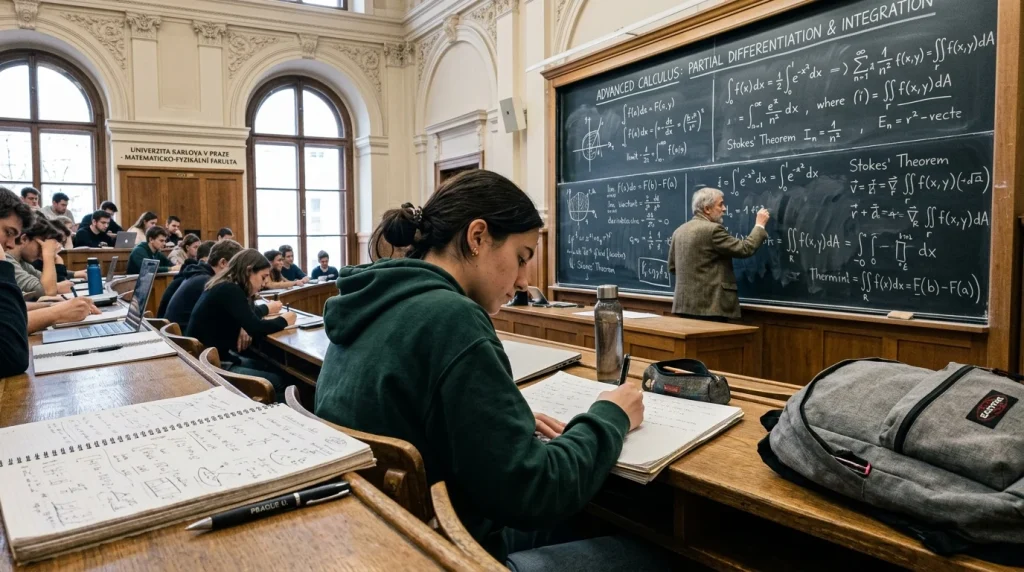 Přednáška vysokoškolské matematiky v posluchárně