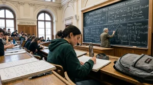 Přednáška vysokoškolské matematiky v posluchárně